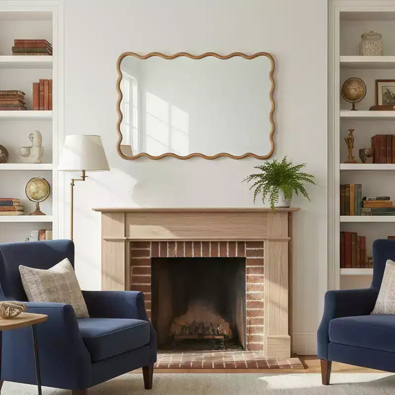 Specchio da parete rettangolare ondulato in legno naturale, 24x36 pollici, singolo