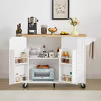 Carrello/Isola da Cucina Marrone/Bianco con Anta a Ribalta, 3 Cassetti e Ripiano, Su Ruote