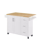 Carrello/Isola da Cucina Marrone/Bianco con Anta a Ribalta, 3 Cassetti e Ripiano, Su Ruote