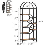 Libreria ad arco nera a 6 ripiani, scaffale aperto per 1 persona