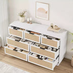 Cassettiera in Rattan Bianco a 7 cassetti, larghezza 140 cm – Utente Singolo