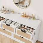 Cassettiera in Rattan Bianco a 7 cassetti, larghezza 140 cm – Utente Singolo