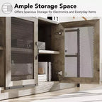 Mobile TV rustico da 63" con ante in rete, Rovere rustico / Grigio / Vintage, Adatto per TV 65"+