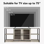 Mobile TV rustico da 63" con ante in rete, Rovere rustico / Grigio / Vintage, Adatto per TV 65"+
