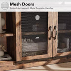 Mobile TV rustico da 63" con ante in rete, Rovere rustico / Grigio / Vintage, Adatto per TV 65"+