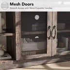 Mobile TV rustico da 63" con ante in rete, Rovere rustico / Grigio / Vintage, Adatto per TV 65"+