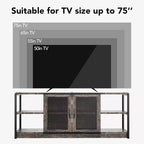 Mobile TV rustico da 63" con ante in rete, Rovere rustico / Grigio / Vintage, Adatto per TV 65"+