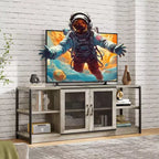 Mobile TV rustico da 63" con ante in rete, Rovere rustico / Grigio / Vintage, Adatto per TV 65"+