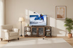 Mobile TV rustico da 63" con ante in rete, Rovere rustico / Grigio / Vintage, Adatto per TV 65"+