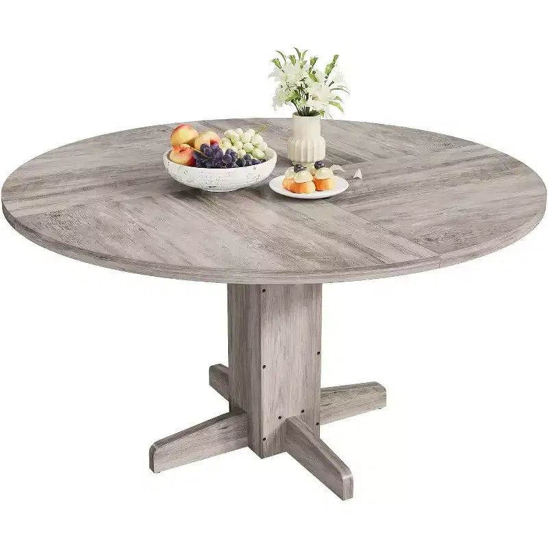 Tavolo da pranzo rotondo per 4 – Nero/Grigio/Noce, stile colonico a 4 gambe