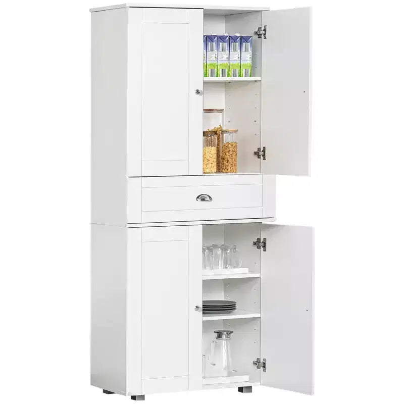 HOMCOM 72 Freestanding Kitchen Pantry Cabinet with 2 Large Double Door Cabinets and 1 Center Drawer, White