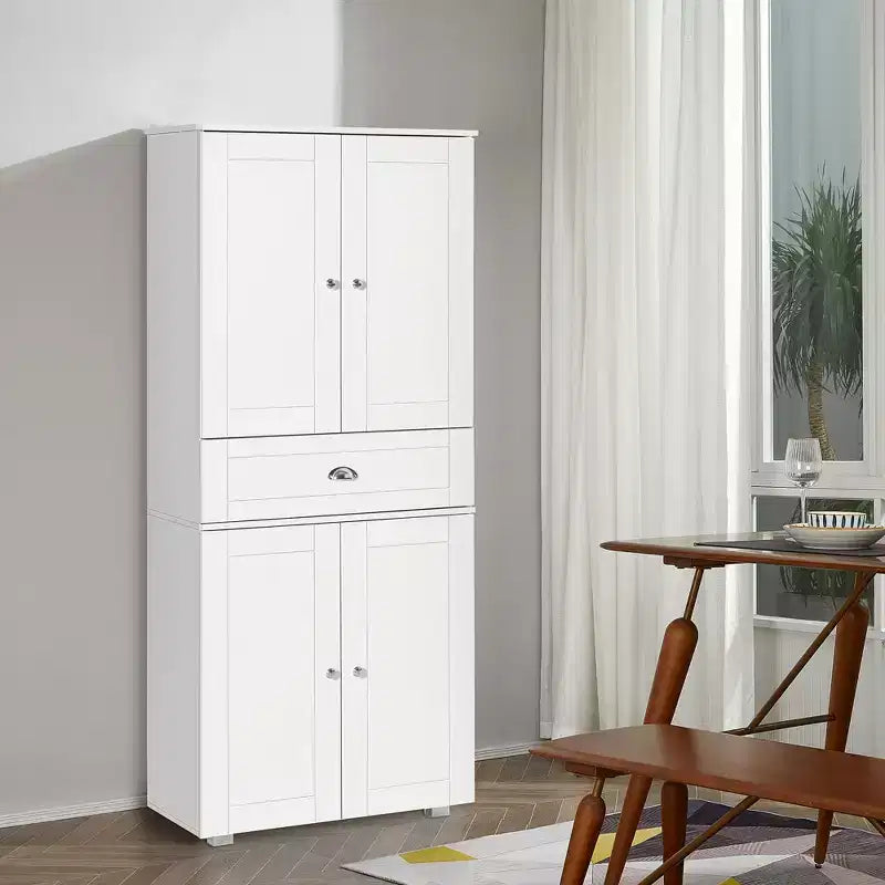 Dispensa da cucina a colonna bianca, a 4 ante con cassetto