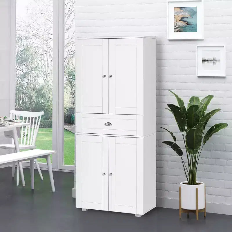 Dispensa da cucina a colonna bianca, a 4 ante con cassetto