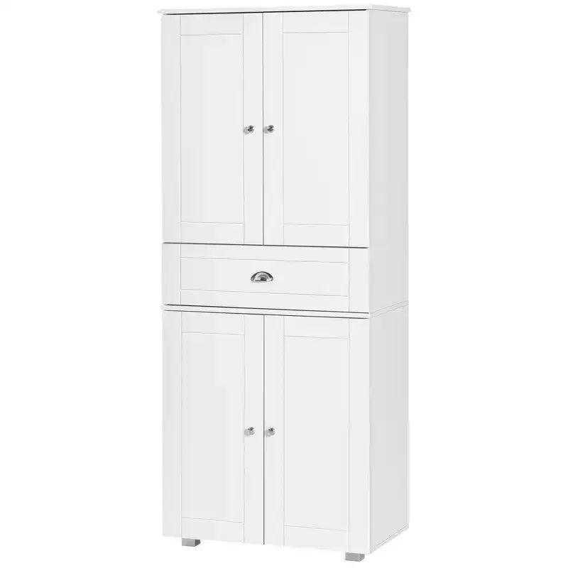 Dispensa da cucina a colonna bianca, a 4 ante con cassetto