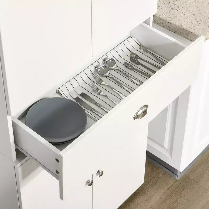 Dispensa da cucina a colonna bianca, a 4 ante con cassetto