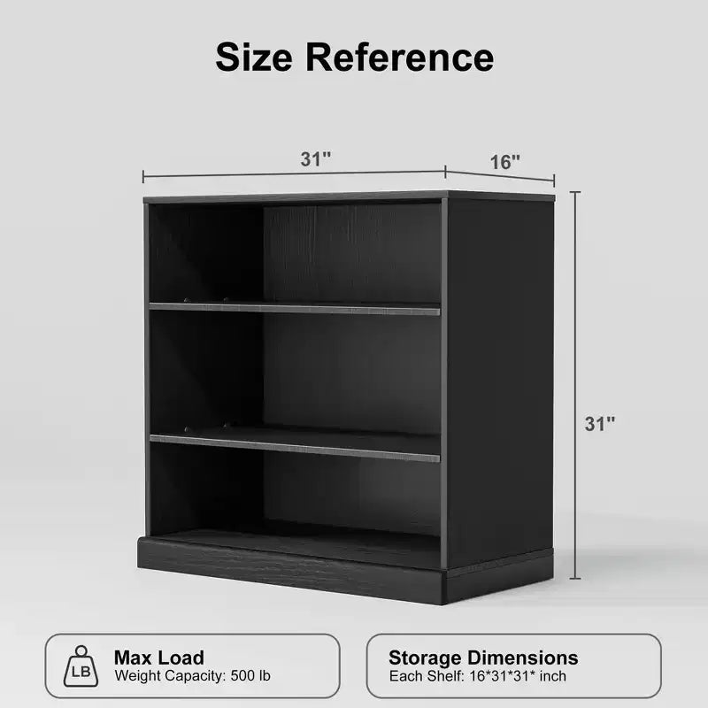 Mobile Contenitore Nero Senza Ante in Legno, Libreria Aperta a 2 Ripiani, 79x79x40 cm