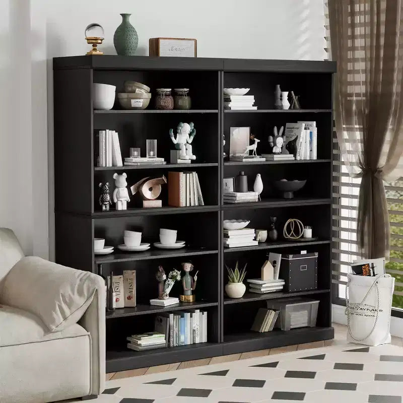 Mobile Contenitore Nero Senza Ante in Legno, Libreria Aperta a 2 Ripiani, 79x79x40 cm