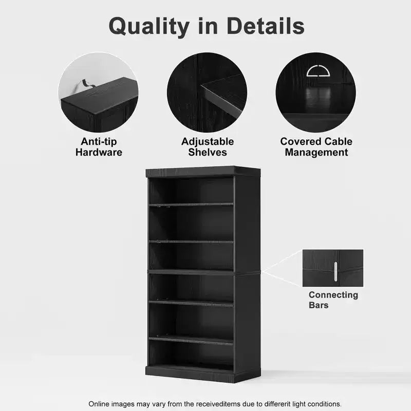 Mobile Contenitore Nero Senza Ante in Legno, Libreria Aperta a 2 Ripiani, 79x79x40 cm