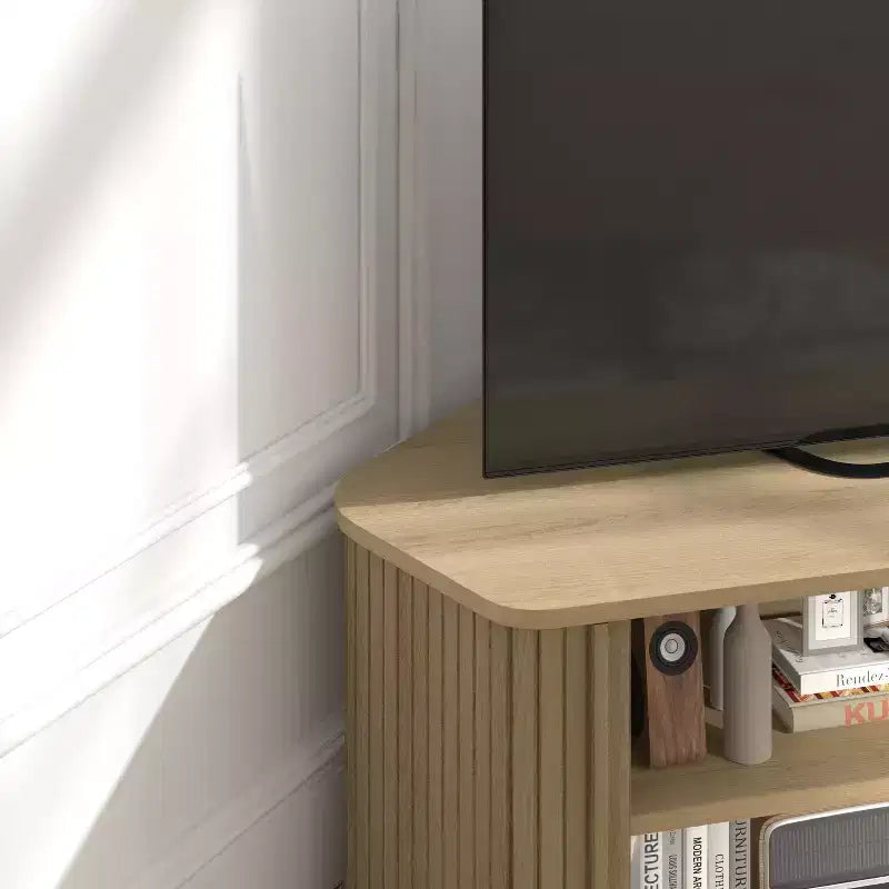 Mobile Porta TV ad Angolo con Ante a Persiana, Rovere Nero / Rovere Oslo / Pergamena / Noce Reale, Adatto per TV fino a 50"
