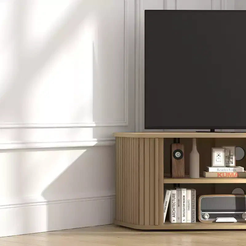 Mobile Porta TV ad Angolo con Ante a Persiana, Rovere Nero / Rovere Oslo / Pergamena / Noce Reale, Adatto per TV fino a 50"