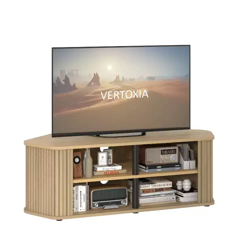 Mobile Porta TV ad Angolo con Ante a Persiana, Rovere Nero / Rovere Oslo / Pergamena / Noce Reale, Adatto per TV fino a 50"