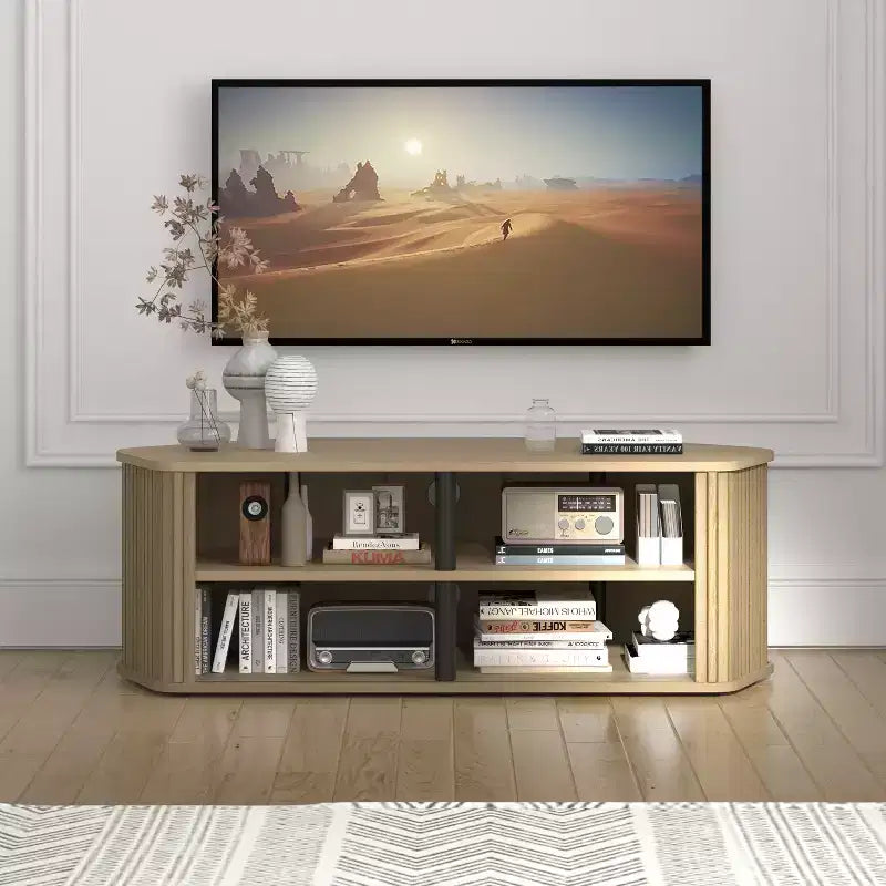 Mobile Porta TV ad Angolo con Ante a Persiana, Rovere Nero / Rovere Oslo / Pergamena / Noce Reale, Adatto per TV fino a 50"