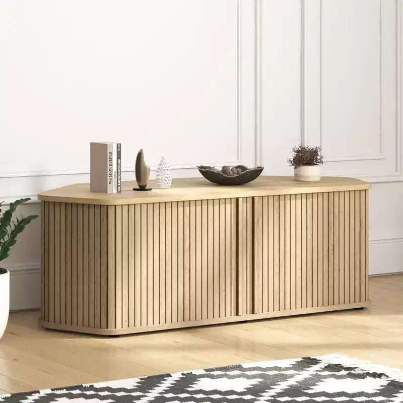 Mobile Porta TV ad Angolo con Ante a Persiana, Rovere Nero / Rovere Oslo / Pergamena / Noce Reale, Adatto per TV fino a 50"