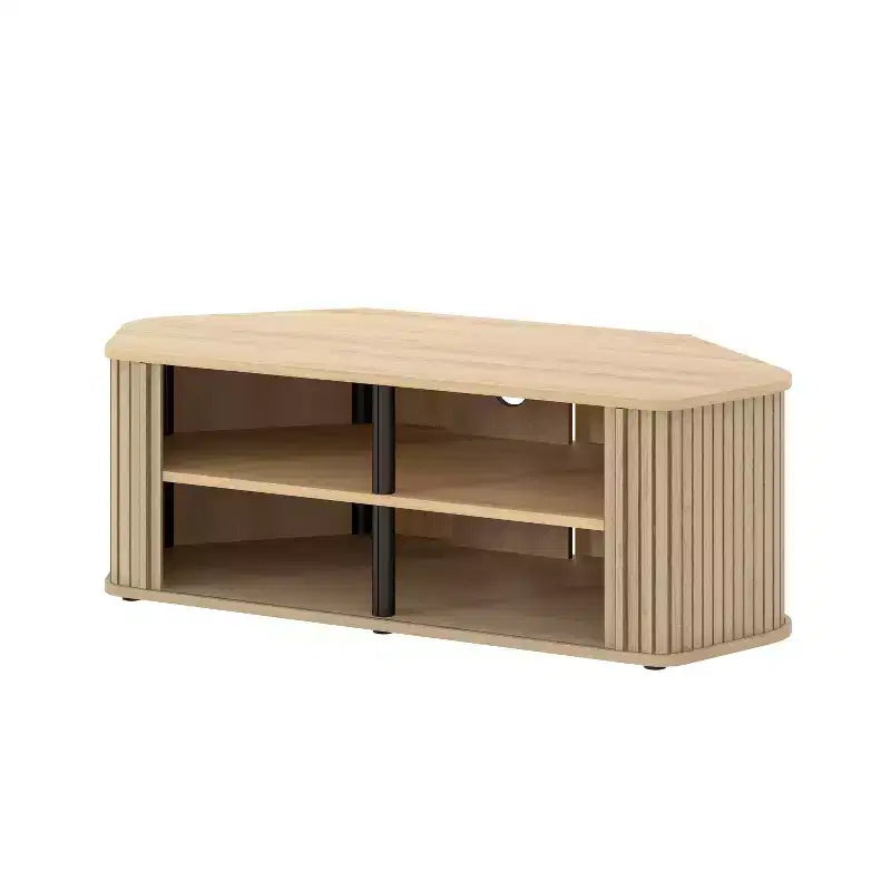 Mobile Porta TV ad Angolo con Ante a Persiana, Rovere Nero / Rovere Oslo / Pergamena / Noce Reale, Adatto per TV fino a 50"