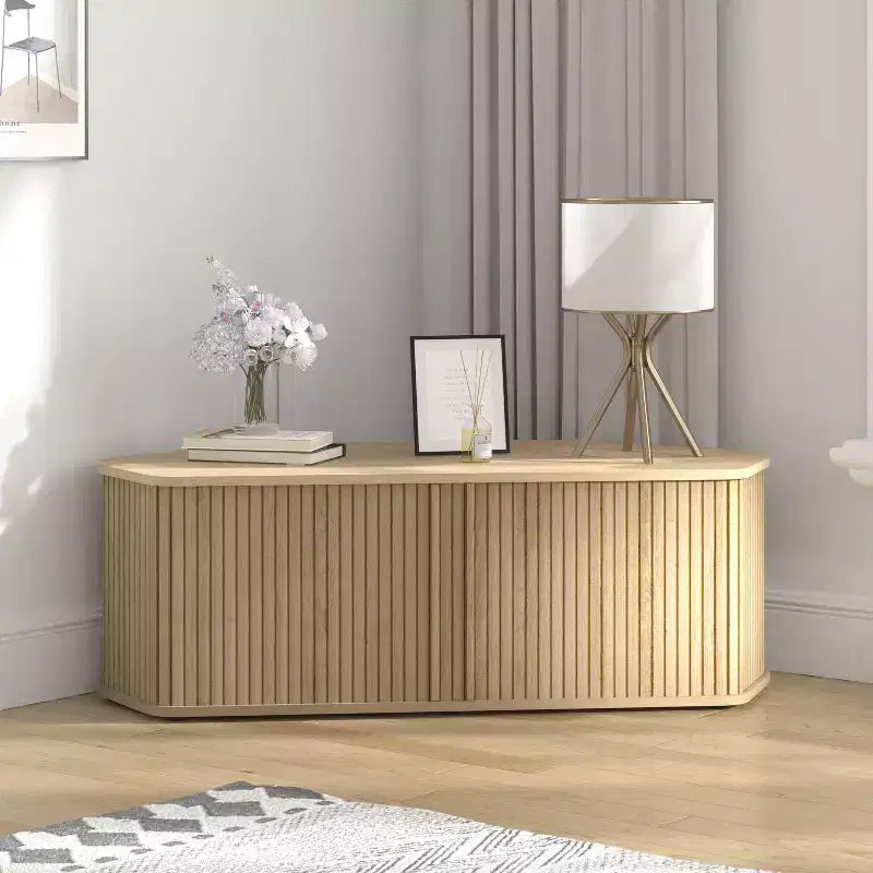 Mobile Porta TV ad Angolo con Ante a Persiana, Rovere Nero / Rovere Oslo / Pergamena / Noce Reale, Adatto per TV fino a 50"