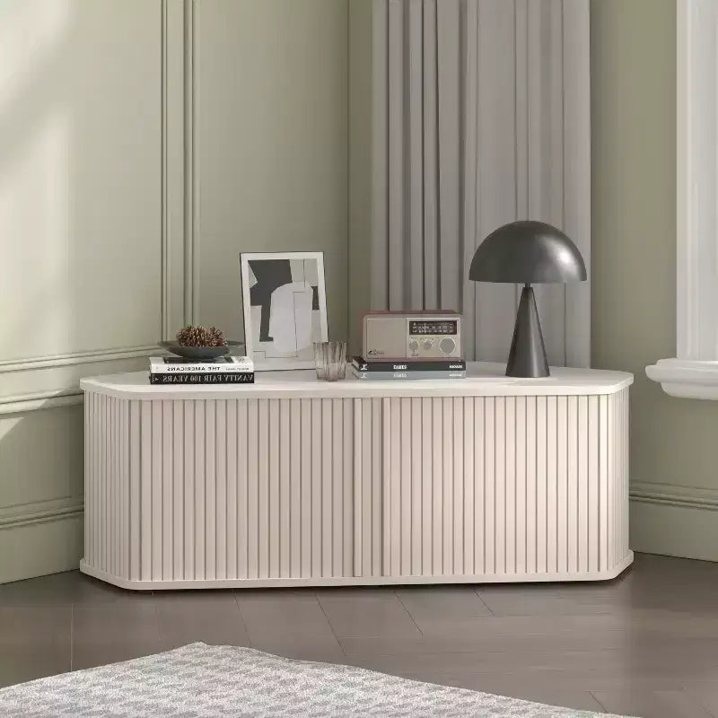 Mobile Porta TV ad Angolo con Ante a Persiana, Rovere Nero / Rovere Oslo / Pergamena / Noce Reale, Adatto per TV fino a 50"
