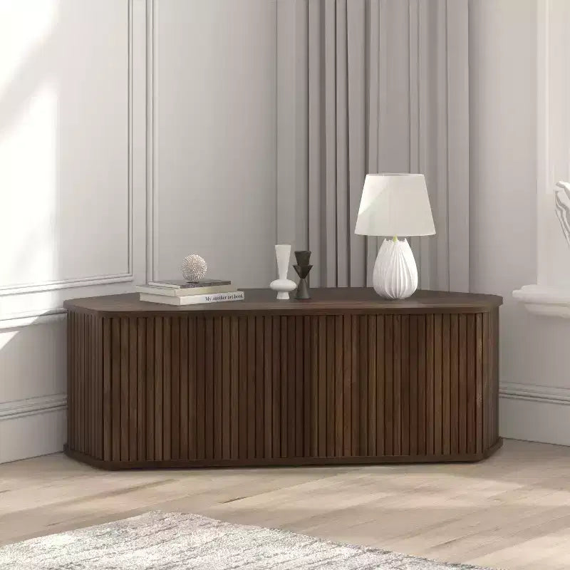 Mobile Porta TV ad Angolo con Ante a Persiana, Rovere Nero / Rovere Oslo / Pergamena / Noce Reale, Adatto per TV fino a 50"