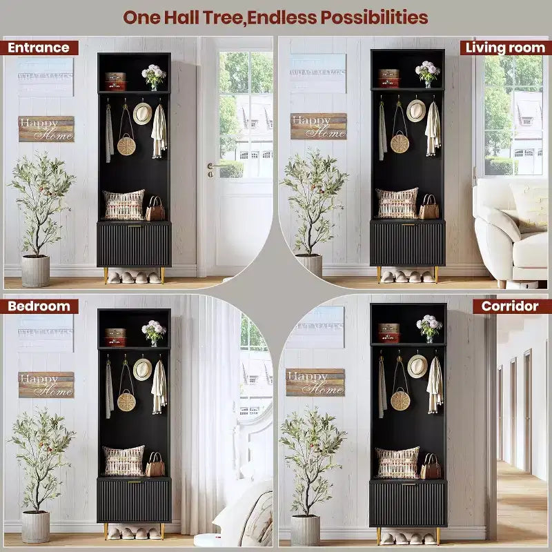 Mobile ingresso 4 in 1 bianco con scarpiera, panca e 4 ganci, 188 cm