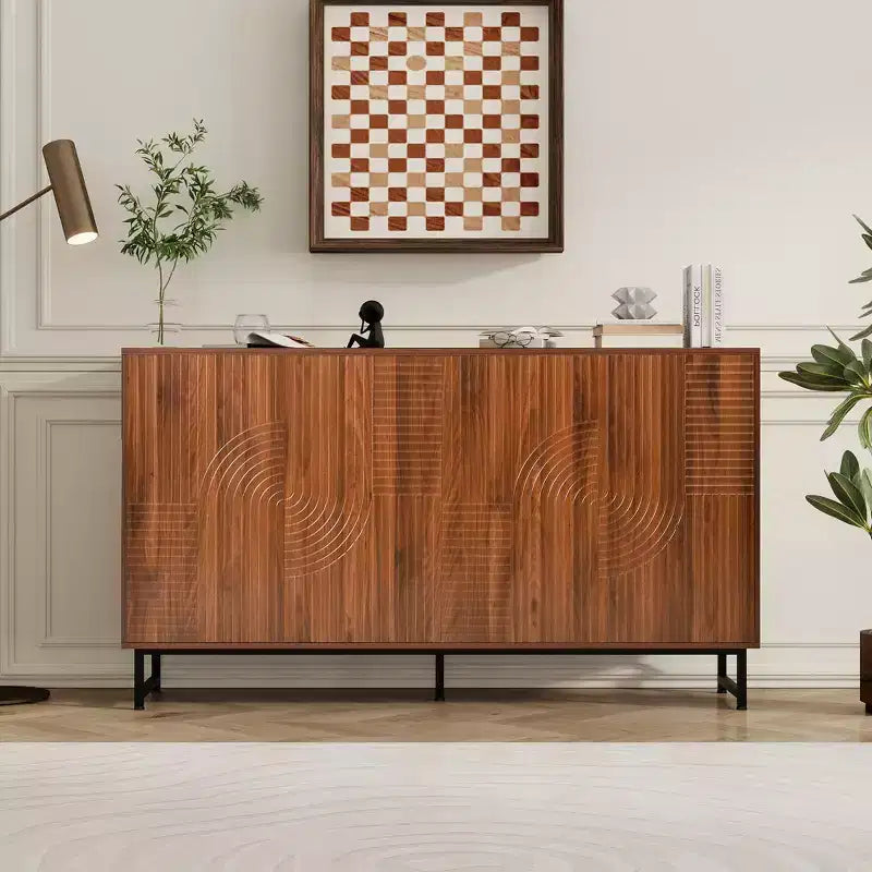 GDFStudio Pina 59'' Mid-Century Modern Wooden Storage Cabinet with 4 Doors and 8 Compartments