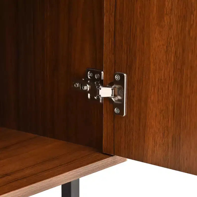 Madia moderna di metà secolo color noce, mobile contenitore a 4 ante, 150 cm, montaggio da 1 persona