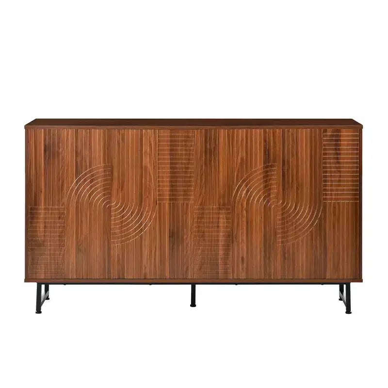 Madia moderna di metà secolo color noce, mobile contenitore a 4 ante, 150 cm, montaggio da 1 persona