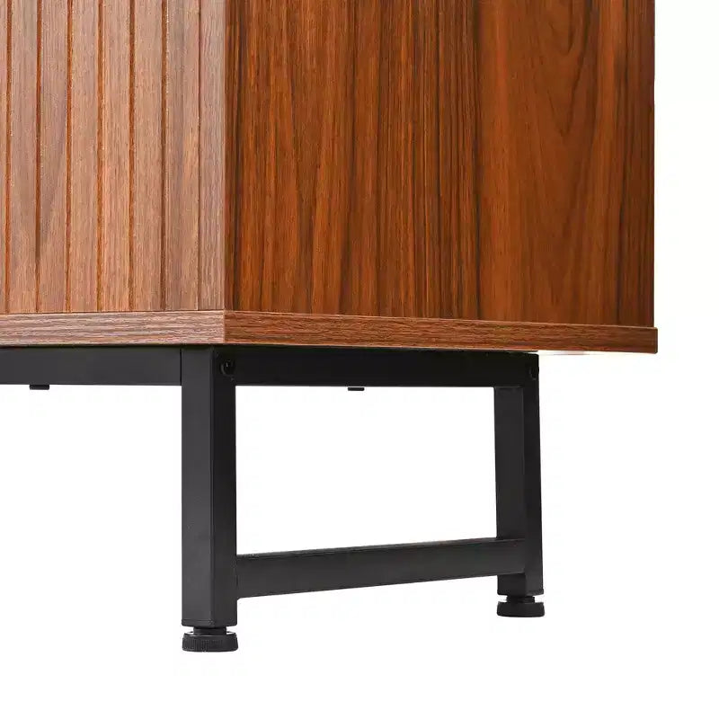 Madia moderna di metà secolo color noce, mobile contenitore a 4 ante, 150 cm, montaggio da 1 persona