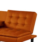 Divano Letto Futon in Similpelle Arancione con Vassoio a Scomparsa e Portabicchieri, 2 Posti