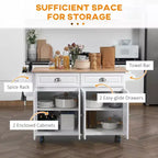 Carrello da cucina bianco con isola, anta a ribalta e contenitore, 1 persona, su ruote