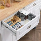 Carrello da cucina bianco con isola, anta a ribalta e contenitore, 1 persona, su ruote