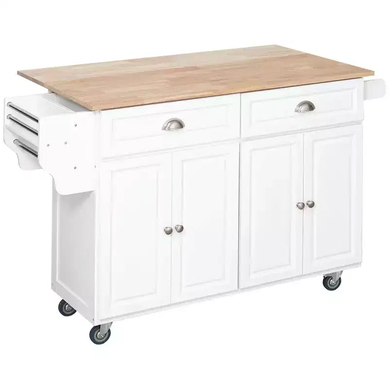 Carrello da cucina bianco con isola, anta a ribalta e contenitore, 1 persona, su ruote
