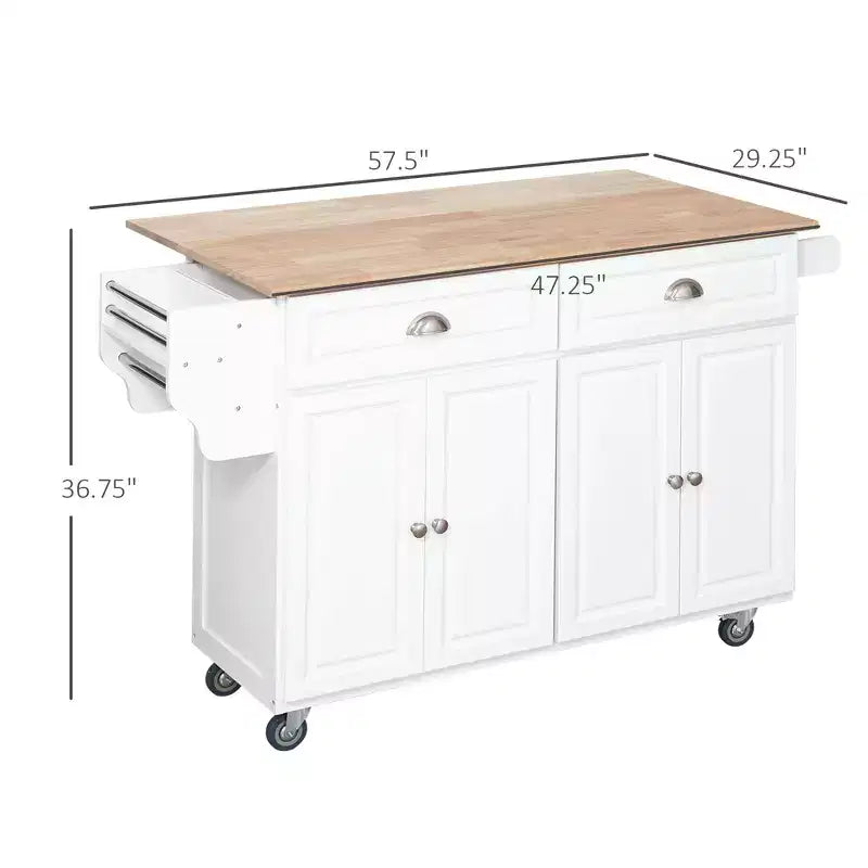 Carrello da cucina bianco con isola, anta a ribalta e contenitore, 1 persona, su ruote