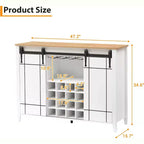 Mobile per vino a forma di porta da fienile da 47" con portabicchieri e portabottiglie, colore fuoco / avorio chiaro / bianco+mango