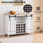 Mobile per vino a forma di porta da fienile da 47" con portabicchieri e portabottiglie, colore fuoco / avorio chiaro / bianco+mango