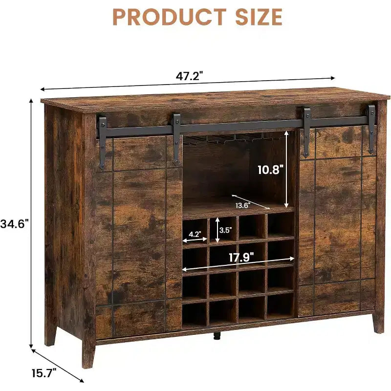 Mobile per vino a forma di porta da fienile da 47" con portabicchieri e portabottiglie, colore fuoco / avorio chiaro / bianco+mango