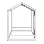 Letto a piattaforma a forma di casa, per bambino, singolo, bianco e grigio anticato, struttura in legno di pino