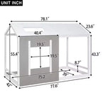 Letto a piattaforma a forma di casa, per bambino, singolo, bianco e grigio anticato, struttura in legno di pino