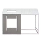 Letto a piattaforma a forma di casa, per bambino, singolo, bianco e grigio anticato, struttura in legno di pino
