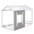 Letto a piattaforma a forma di casa, per bambino, singolo, bianco e grigio anticato, struttura in legno di pino