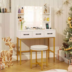 Set di toeletta bianco illuminato con specchio e sgabello, 1 persona