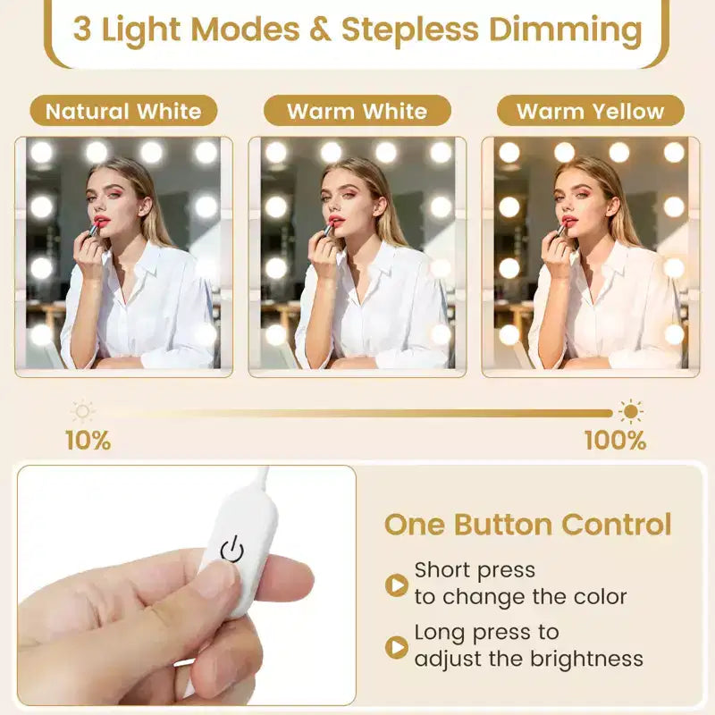 Set di toeletta bianco illuminato con specchio e sgabello, 1 persona